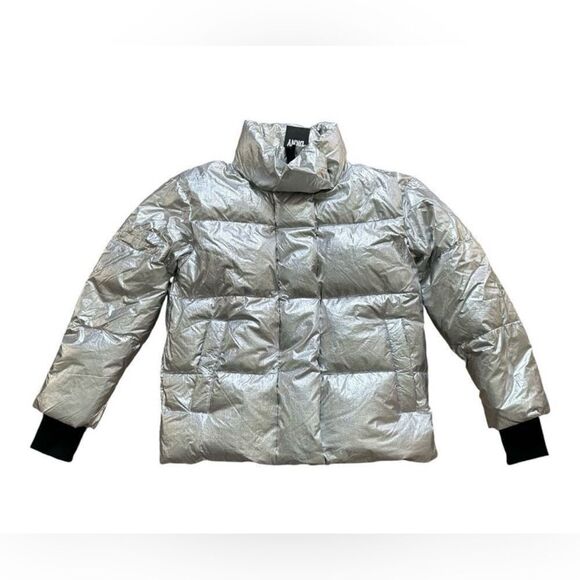 DKNY Silver Puffer Jacket Women’s Size XXS - Picture 1 of 9